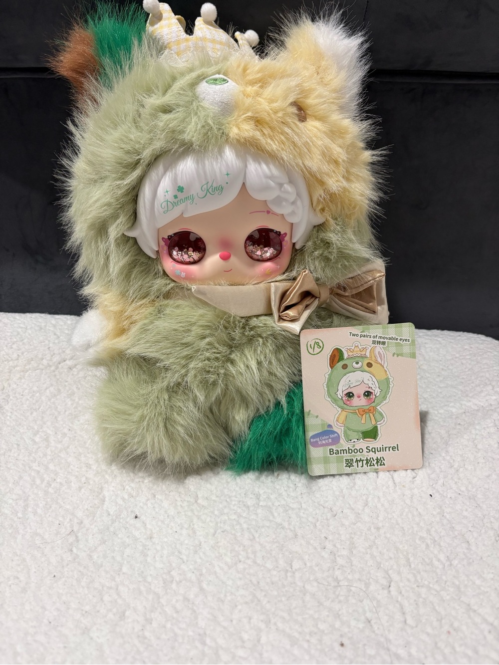 Bamboo Squirrel Plush Doll with Crown - Green & Cream